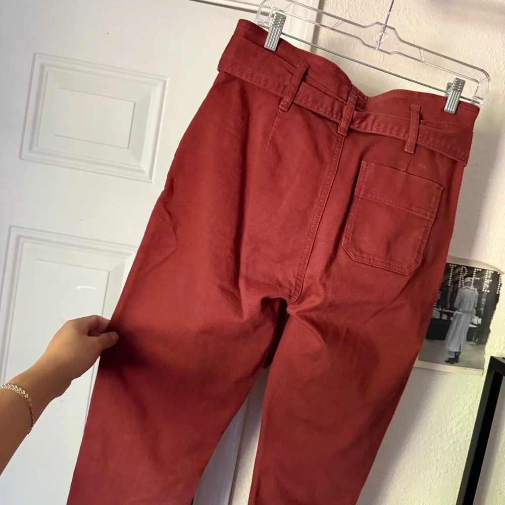 SEZANE rust belted‎ button fly high rise cropped trousers